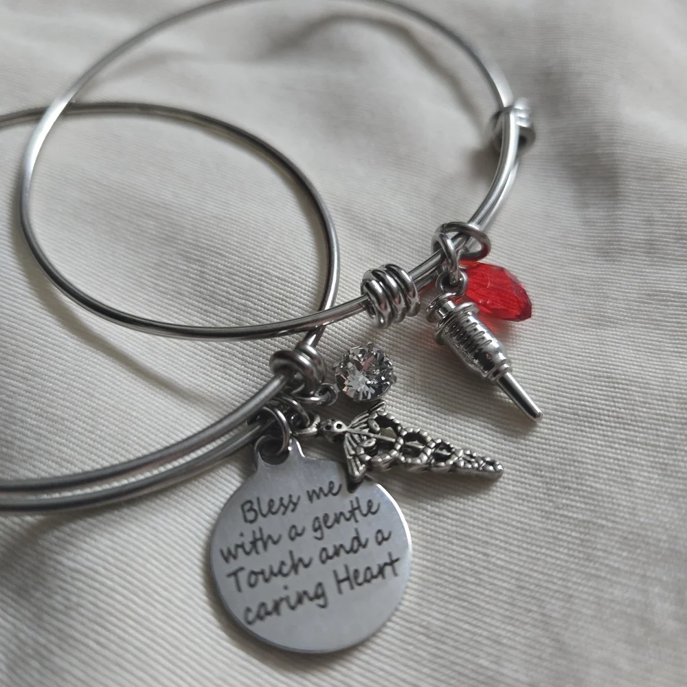 Silver Healthcare Worker Nurse Charms Set Of Two Adjustable Bracelets